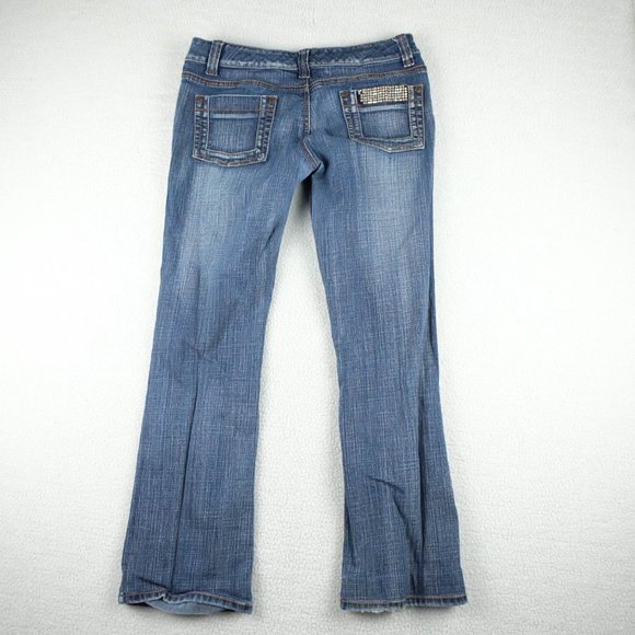 Vintage Blue Jeans Womens 11 12 Bootcut Medium Wash Rhinestones Low Rise 90s - Picture 5 of 13
